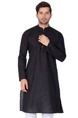 Black Cotton Linen Blend Kurta 3