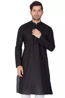 Black Cotton Linen Blend Kurta