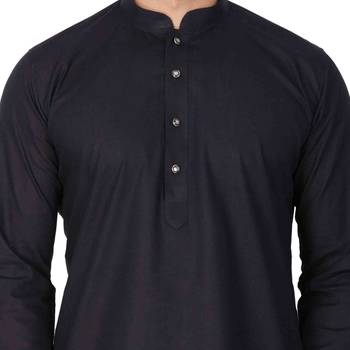 Black Cotton Linen Blend Kurta 4