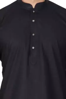 Black Cotton Linen Blend Kurta