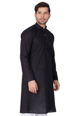 Black Cotton Linen Blend Kurta 5