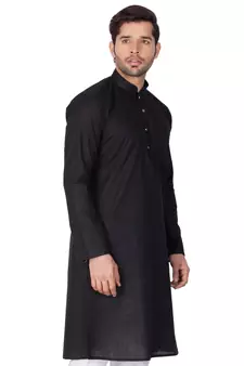 Black Cotton Linen Blend Kurta