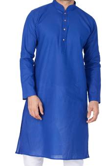 Men'S Blue Cotton Linen Blend Kurta
