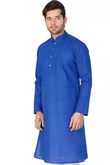 Blue Cotton Linen Blend Kurta