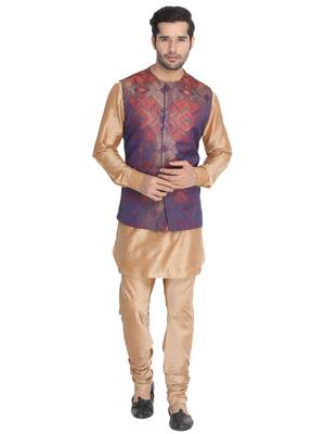 Gold woven blended cotton kurta-pajama 1