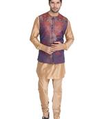 Gold woven blended cotton kurta-pajama