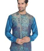 Green woven silk blend nehru-jacket