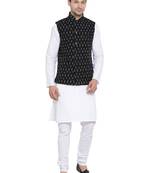 White woven cotton kurta-pajama