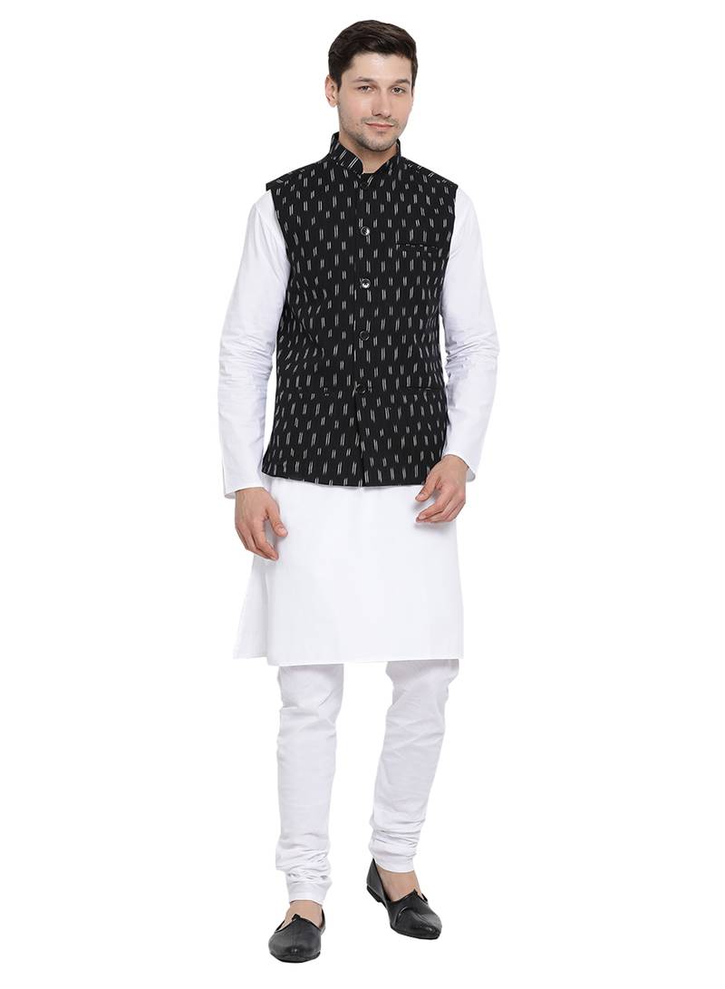White woven cotton kurta-pajama