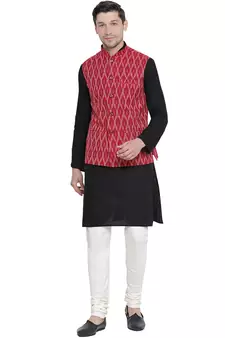 Black woven linen kurta-pajama