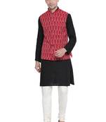 Black woven linen kurta-pajama