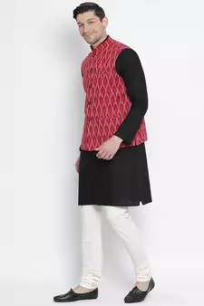 Black woven linen kurta-pajama