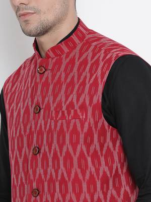 Black woven linen kurta-pajama 4