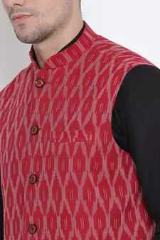 Black woven linen kurta-pajama