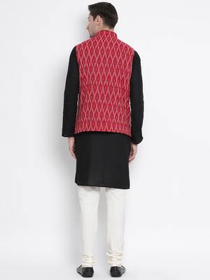 Black woven linen kurta-pajama 5