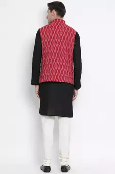 Black woven linen kurta-pajama