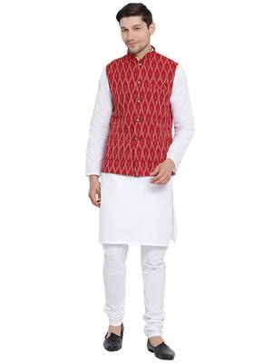 White woven linen kurta-pajama 1