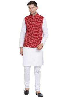 White woven linen kurta-pajama
