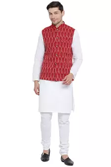 White woven linen kurta-pajama