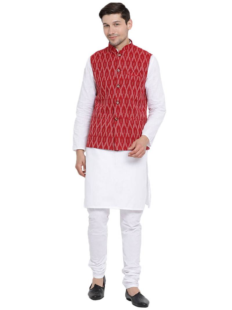White woven linen kurta-pajama