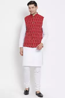 White woven linen kurta-pajama