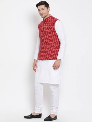 White woven linen kurta-pajama 3