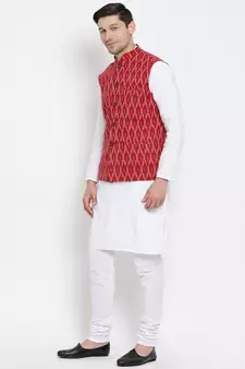White woven linen kurta-pajama