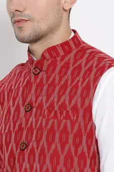 White woven linen kurta-pajama
