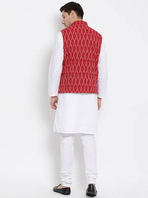 White woven linen kurta-pajama 5
