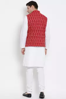 White woven linen kurta-pajama