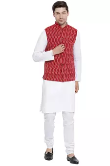 White woven cotton kurta-pajama