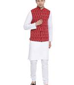 White woven cotton kurta-pajama
