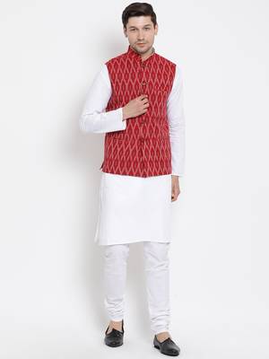 White woven cotton kurta-pajama 2
