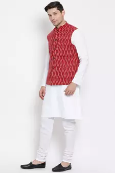 White woven cotton kurta-pajama