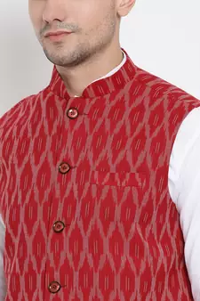 White woven cotton kurta-pajama