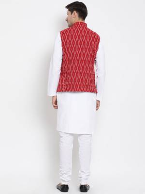 White woven cotton kurta-pajama 5
