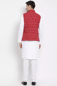 White woven cotton kurta-pajama