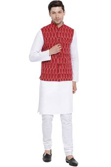 Maroon woven cotton kurta-pajama