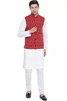 Maroon woven cotton kurta-pajama