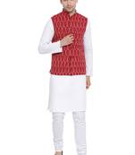 Maroon woven cotton kurta-pajama