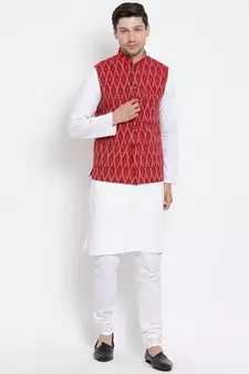 Maroon woven cotton kurta-pajama