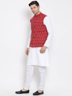 Maroon woven cotton kurta-pajama 3