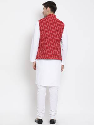 Maroon woven cotton kurta-pajama 5