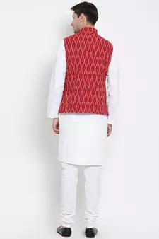 Maroon woven cotton kurta-pajama