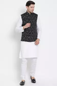 White woven linen kurta-pajama
