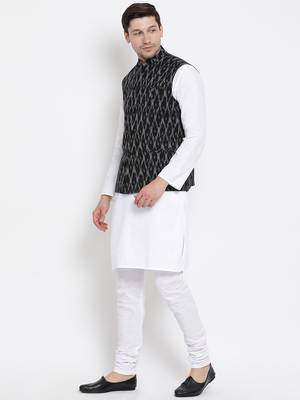 White woven linen kurta-pajama 3