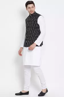 White woven linen kurta-pajama