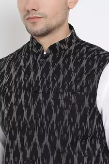 White woven linen kurta-pajama