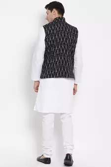White woven linen kurta-pajama