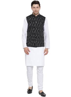 White woven cotton kurta-pajama 1